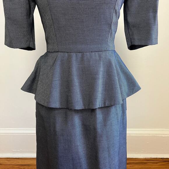 Vintage ACT 1 New York Peplum Pencil Midi Dress Puff Sleeves Collared with Tie 2 - Picture 3 of 16